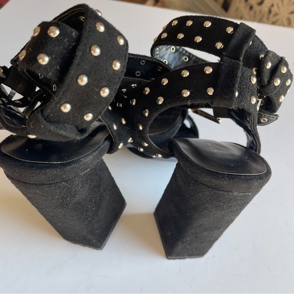 Pretty Little Things Black Studded Ankle Wrap Heels - Picture 4 of 9